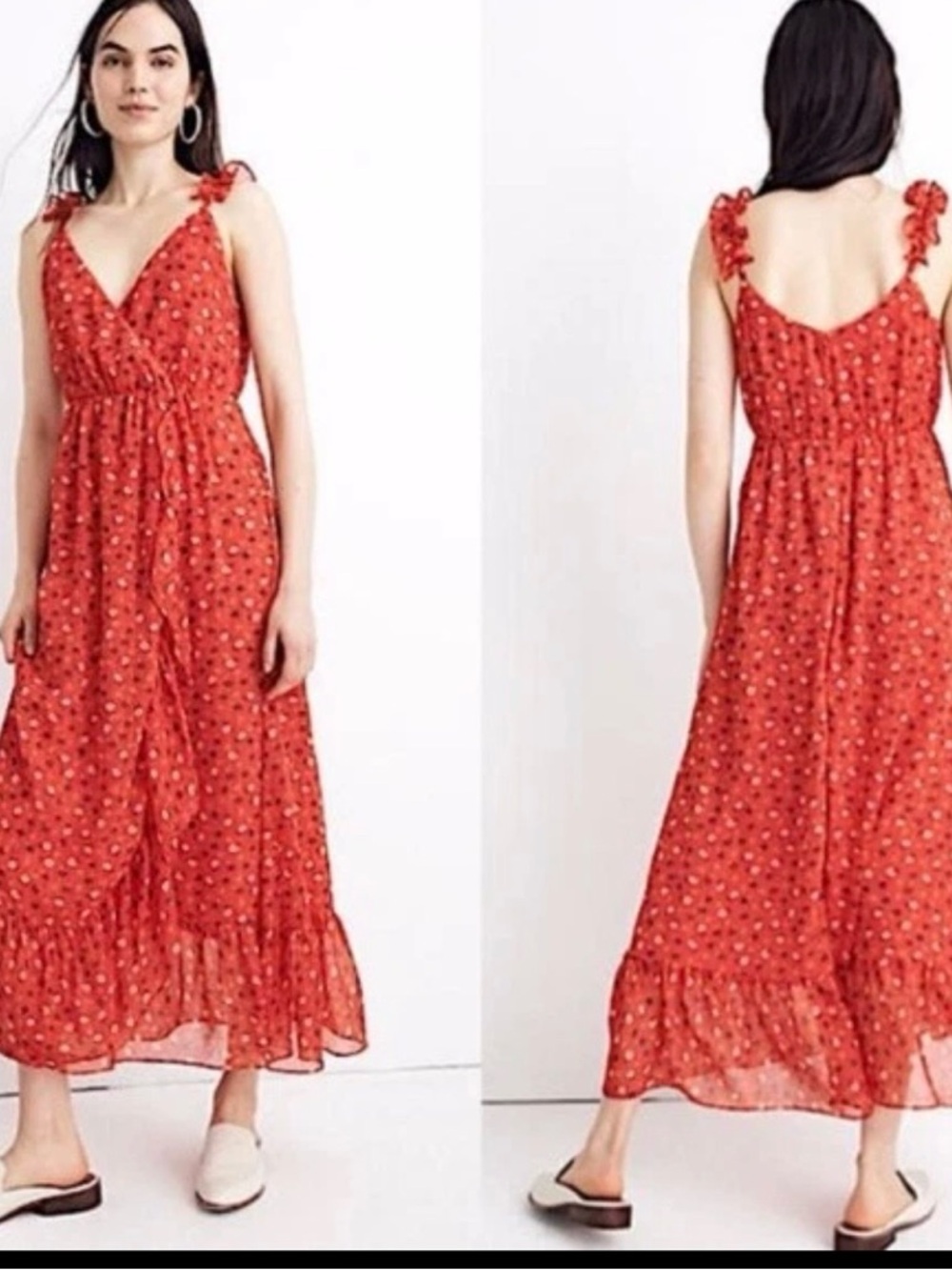 Madewell Ruffle-Strap Wrap Dress in Metallic-Striped Prairie Posies Size 2